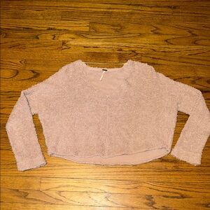 Free People Blush V-Neck Cropped Cotton Knit Sweater Size S